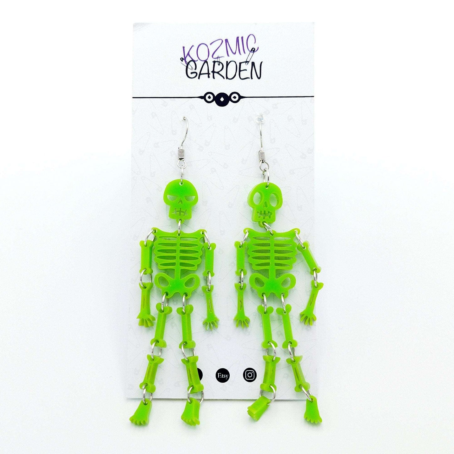 ARTICULATED SKELETON EARRINGS - Movable Skeleton | Wiggling Skeleton | Laser-cut | Halloween | Angry Skeleton | Happy Skeleton | Halloween