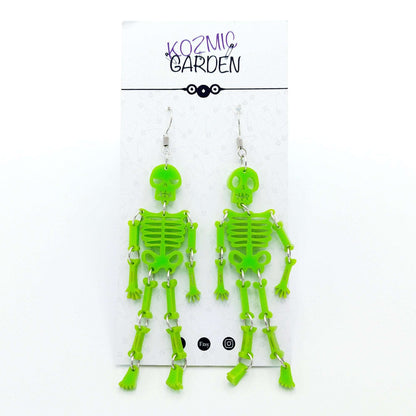 ARTICULATED SKELETON EARRINGS - Movable Skeleton | Wiggling Skeleton | Laser-cut | Halloween | Angry Skeleton | Happy Skeleton | Halloween