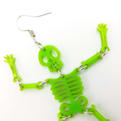 ARTICULATED SKELETON EARRINGS - Movable Skeleton | Wiggling Skeleton | Laser-cut | Halloween | Angry Skeleton | Happy Skeleton | Halloween