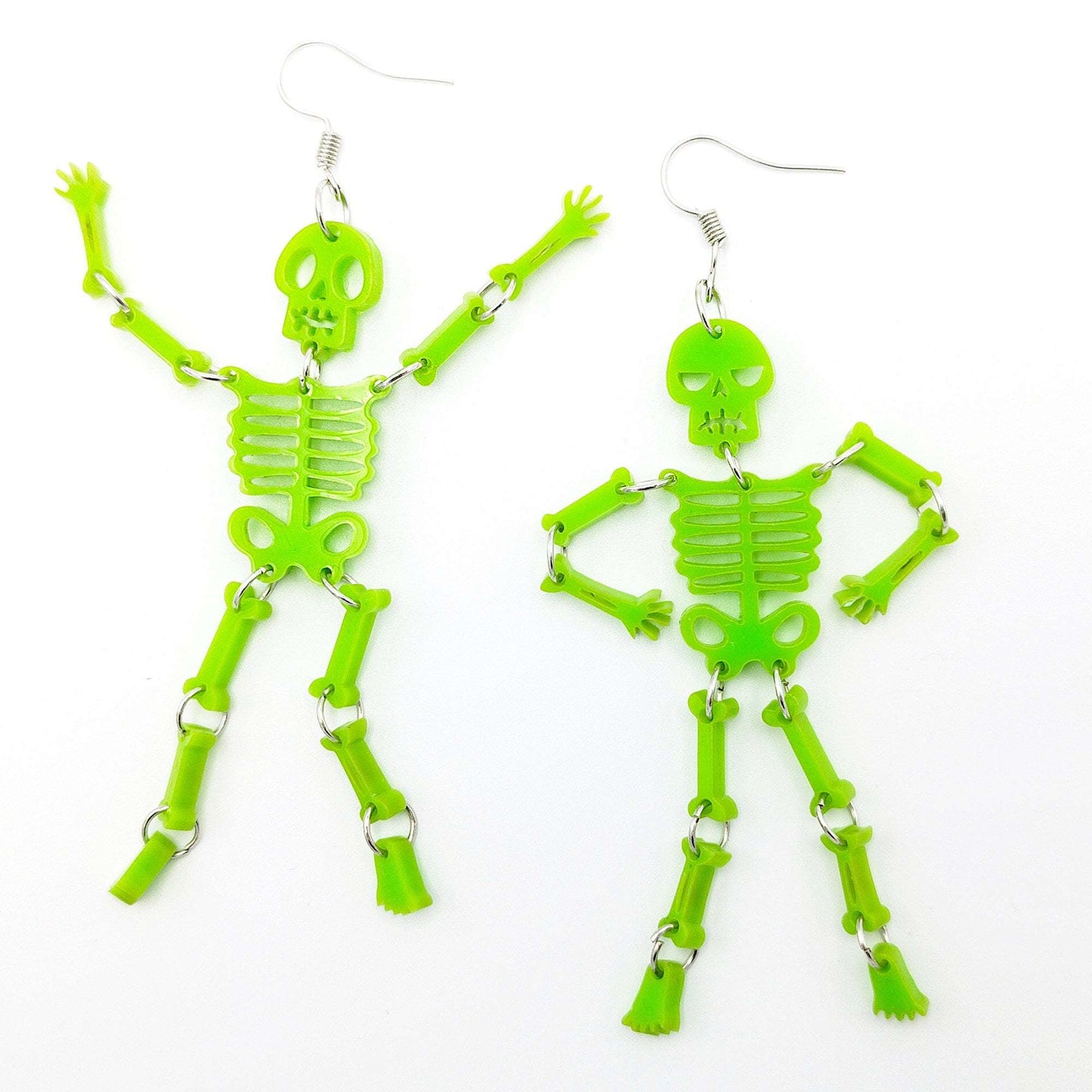 ARTICULATED SKELETON EARRINGS - Movable Skeleton | Wiggling Skeleton | Laser-cut | Halloween | Angry Skeleton | Happy Skeleton | Halloween