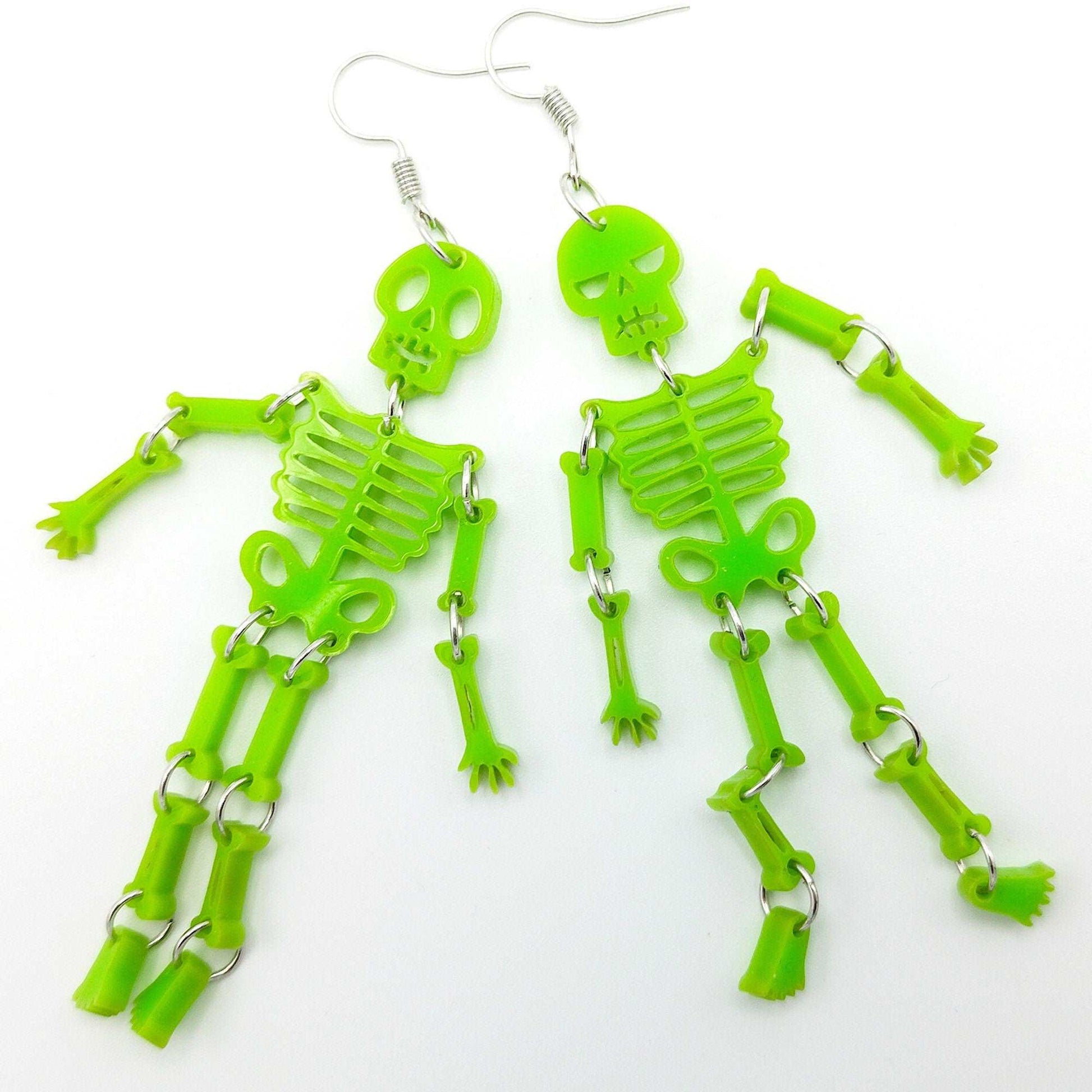 ARTICULATED SKELETON EARRINGS - Movable Skeleton | Wiggling Skeleton | Laser-cut | Halloween | Angry Skeleton | Happy Skeleton | Halloween