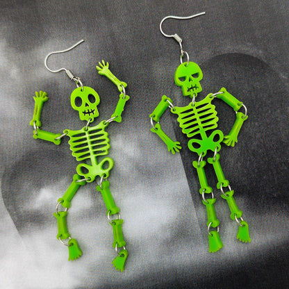 ARTICULATED SKELETON EARRINGS - Movable Skeleton | Wiggling Skeleton | Laser-cut | Halloween | Angry Skeleton | Happy Skeleton | Halloween