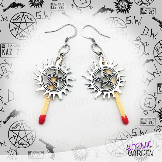 Devil's Trap Earrings with Match – Supernatural Inspired Salt and Burn Jewelry