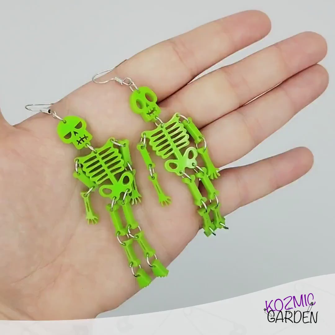 ARTICULATED SKELETON EARRINGS - Movable Skeleton | Wiggling Skeleton | Laser-cut | Halloween | Angry Skeleton | Happy Skeleton | Halloween